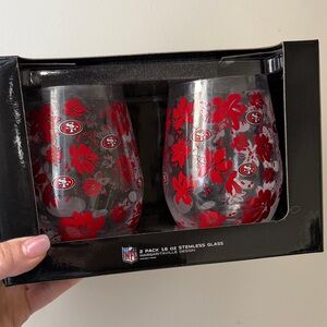 NFL San Francisco 49ers Red Floral Stemless Wine Glasses - 2 Pack